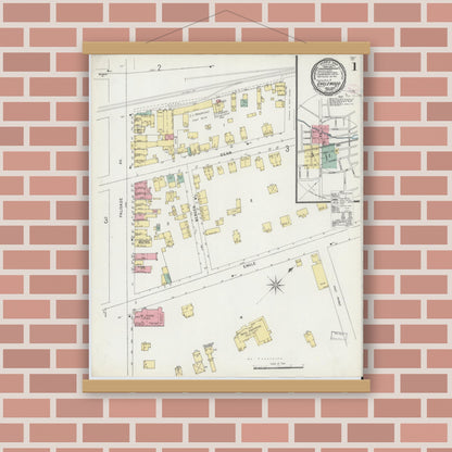 Old map wall art mockup — magnetic wood frame on brick wall — Sanborn Fire Insurance Map from Englewood, Bergen County, New Jersey (1896), Sheet #0001