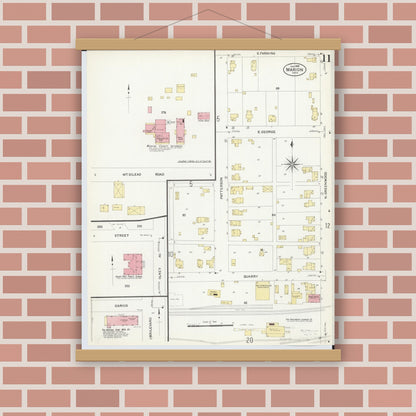 Old map wall art mockup — magnetic wood frame on brick wall — Sanborn Fire Insurance Map from Marion, Marion County, Ohio (1908), Sheet #0011