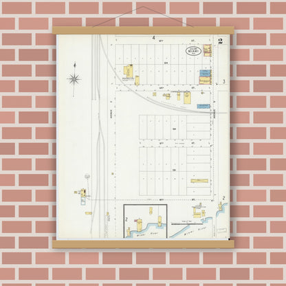 Old map wall art mockup — magnetic wood frame on brick wall — Sanborn Fire Insurance Map from Miami, Dade County, Florida (1903), Sheet #0002