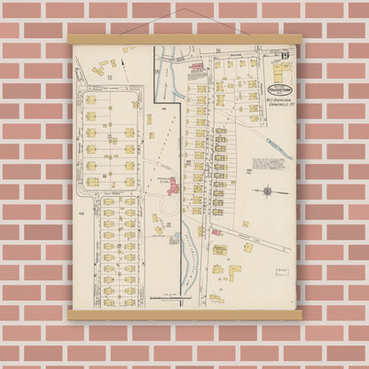 Old map wall art mockup — magnetic wood frame on brick wall — Sanborn Fire Insurance Map from Haverstraw, Rockland County, New York (1921), Sheet #0019