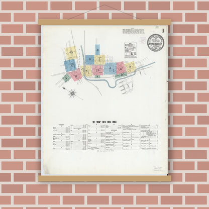 Old map wall art mockup — magnetic wood frame on brick wall — Sanborn Fire Insurance Map from Reynoldsville, Jefferson County, Pennsylvania (1906) - Complete Map Set