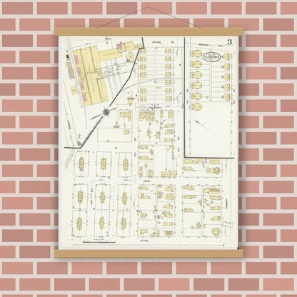 Old map wall art mockup — magnetic wood frame on brick wall — Sanborn Fire Insurance Map from Florence, Burlington County, New Jersey (1910), Sheet #0003