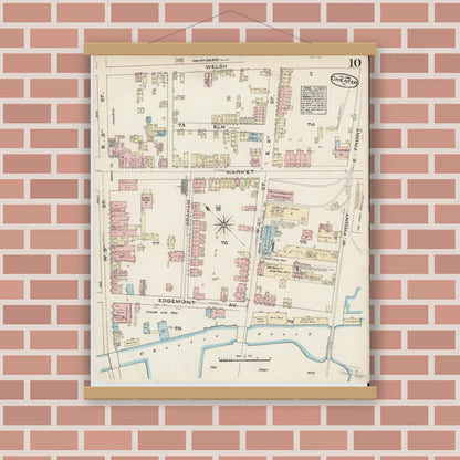 Old map wall art mockup — magnetic wood frame on brick wall — Sanborn Fire Insurance Map from Chester, Delaware County, Pennsylvania (1885), Sheet #0010