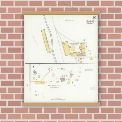 Old map wall art mockup — magnetic wood frame on brick wall — Sanborn Fire Insurance Map from Washington, Washington County, Pennsylvania (1904), Sheet #0030