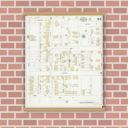 Old map wall art mockup — magnetic wood frame on brick wall — Sanborn Fire Insurance Map from Ironton, Lawrence County, Ohio (1904), Sheet #0024