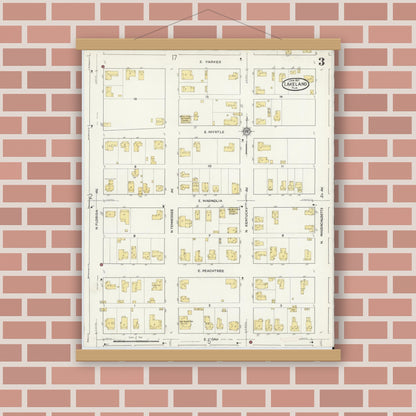 Old map wall art mockup — magnetic wood frame on brick wall — Sanborn Fire Insurance Map from Lakeland, Polk County, Florida (1917), Sheet #0003