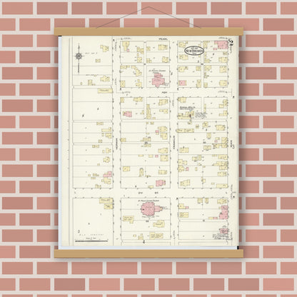 Old map wall art mockup — magnetic wood frame on brick wall — Sanborn Fire Insurance Map from New Bremen, Auglaize County, Ohio (1914), Sheet #0002