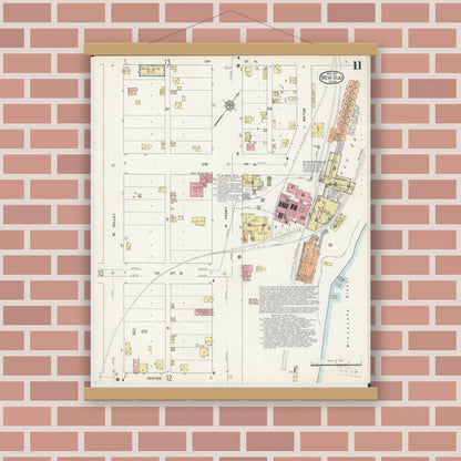 Old map wall art mockup — magnetic wood frame on brick wall — Sanborn Fire Insurance Map from New Ulm, Brown County, Minnesota (1913), Sheet #0011
