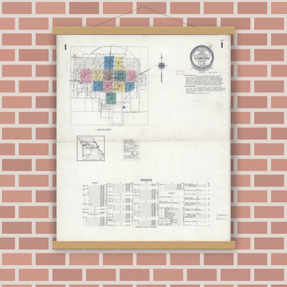 Old map wall art mockup — magnetic wood frame on brick wall — Sanborn Fire Insurance Map from Cameron, Clinton County, Missouri (1925) - Complete Map Set