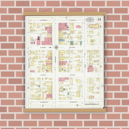 Old map wall art mockup — magnetic wood frame on brick wall — Sanborn Fire Insurance Map from Escanaba, Delta County, Michigan (1906), Sheet #0011