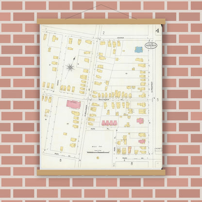 Old map wall art mockup — magnetic wood frame on brick wall — Sanborn Fire Insurance Map from Herkimer, Herkimer County, New York (1906), Sheet #0004