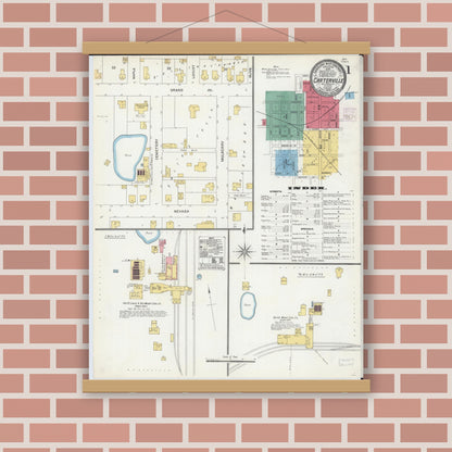 Old map wall art mockup — magnetic wood frame on brick wall — Sanborn Fire Insurance Map from Carterville, Williamson County, Illinois (1906) - Complete Map Set