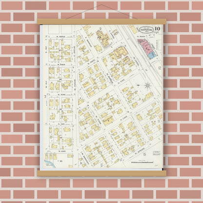 Old map wall art mockup — magnetic wood frame on brick wall — Sanborn Fire Insurance Map from Ishpeming, Marquette County, Michigan (1897), Sheet #0010