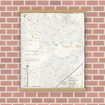 Old map wall art mockup — magnetic wood frame on brick wall — Sanborn Fire Insurance Map from Wahiawa, Honolulu County, Hawaii (1957), Sheet #0008