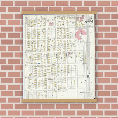 Old map wall art mockup — magnetic wood frame on brick wall — Sanborn Fire Insurance Map from Beardstown, Cass County, Illinois (1919), Sheet #0015