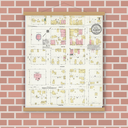Old map wall art mockup — magnetic wood frame on brick wall — Sanborn Fire Insurance Map from Richmond, Fort Bend County, Texas (1909) - Complete Map Set