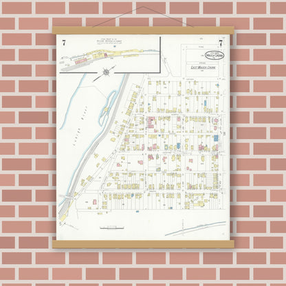 Old map wall art mockup — magnetic wood frame on brick wall — Sanborn Fire Insurance Map from Mauch Chunk, Carbon County, Pennsylvania (1930), Sheet #0007