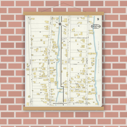 Old map wall art mockup — magnetic wood frame on brick wall — Sanborn Fire Insurance Map from Provincetown, Barnstable County, Massachusetts (1919), Sheet #0009