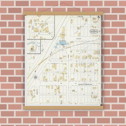 Old map wall art mockup — magnetic wood frame on brick wall — Sanborn Fire Insurance Map from Bessemer, Gogebic County, Michigan (1898), Sheet #0005