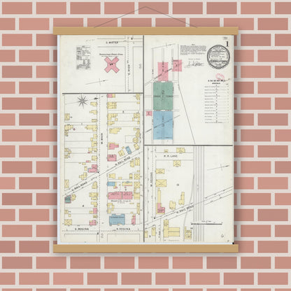 Old map wall art mockup — magnetic wood frame on brick wall — Sanborn Fire Insurance Map from Hummelstown, Dauphin County, Pennsylvania (1895) - Complete Map Set