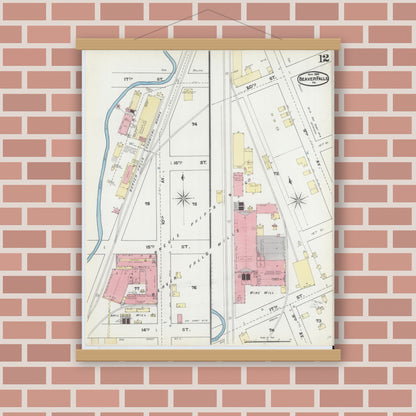 Old map wall art mockup — magnetic wood frame on brick wall — Sanborn Fire Insurance Map from Beaver Falls, Beaver County, Pennsylvania (1891), Sheet #0012