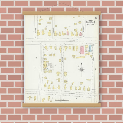 Old map wall art mockup — magnetic wood frame on brick wall — Sanborn Fire Insurance Map from Fayetteville, Onondaga County, New York (1896), Sheet #0003