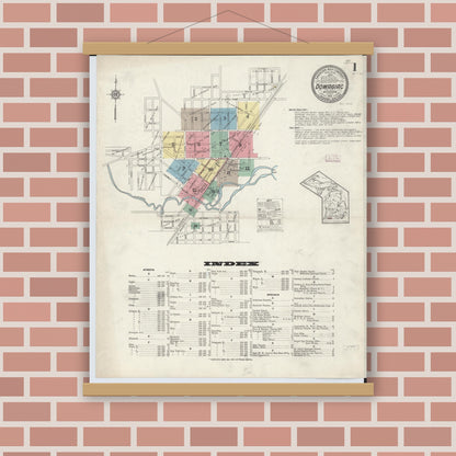 Old map wall art mockup — magnetic wood frame on brick wall — Sanborn Fire Insurance Map from Dowagiac, Cass County, Michigan (1913) - Complete Map Set