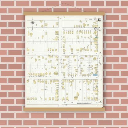 Old map wall art mockup — magnetic wood frame on brick wall — Sanborn Fire Insurance Map from Miami, Dade County, Florida (1910), Sheet #0015