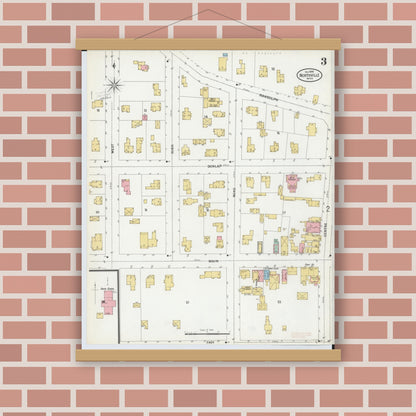 Old map wall art mockup — magnetic wood frame on brick wall — Sanborn Fire Insurance Map from Northville, Wayne County, Michigan (1899), Sheet #0003