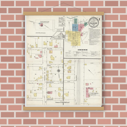 Old map wall art mockup — magnetic wood frame on brick wall — Sanborn Fire Insurance Map from Culpeper, Culpeper County, Virginia (1915) - Complete Map Set