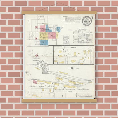 Old map wall art mockup — magnetic wood frame on brick wall — Sanborn Fire Insurance Map from Romeo, Macomb County, Michigan (1913) - Complete Map Set