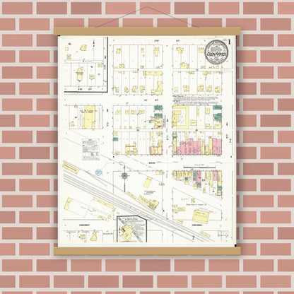 Old map wall art mockup — magnetic wood frame on brick wall — Sanborn Fire Insurance Map from Coon Rapids, Carroll County, Iowa (1909) â€” Complete Set