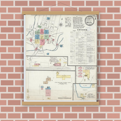 Old map wall art mockup — magnetic wood frame on brick wall — Sanborn Fire Insurance Map from Wooster, Wayne County, Ohio (1898) - Complete Map Set