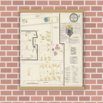 Old map wall art mockup — magnetic wood frame on brick wall — Sanborn Fire Insurance Map from Mount Sterling, Madison County, Ohio (1922) - Complete Map Set