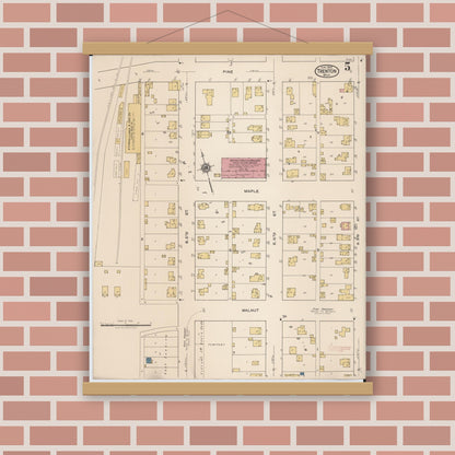Old map wall art mockup — magnetic wood frame on brick wall — Sanborn Fire Insurance Map from Trenton, Wayne County, Michigan (1922), Sheet #0005
