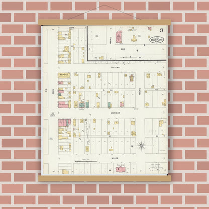 Old map wall art mockup — magnetic wood frame on brick wall — Sanborn Fire Insurance Map from Belle Plaine, Scott County, Minnesota (1900), Sheet #0003
