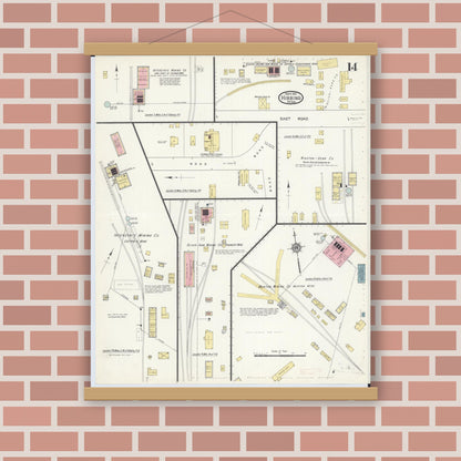 Old map wall art mockup — magnetic wood frame on brick wall — Sanborn Fire Insurance Map from Hibbing, Saint Louis County, Minnesota (1913), Sheet #0014