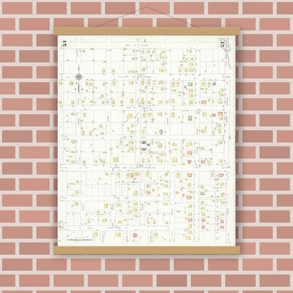 Old map wall art mockup — magnetic wood frame on brick wall — Sanborn Fire Insurance Map from Snyder, Scurry County, Texas (1936), Sheet #0005