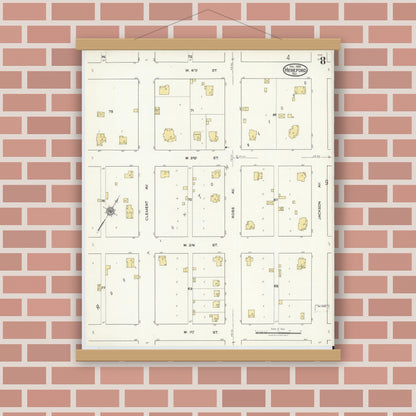 Old map wall art mockup — magnetic wood frame on brick wall — Sanborn Fire Insurance Map from Hereford, Deaf Smith County, Texas (1920), Sheet #0008