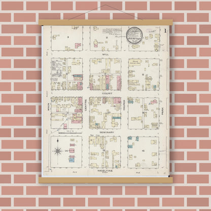 Old map wall art mockup — magnetic wood frame on brick wall — Sanborn Fire Insurance Map from Richland Center, Richland County, Wisconsin (1883) - Complete Map Set