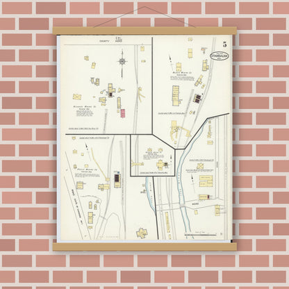 Old map wall art mockup — magnetic wood frame on brick wall — Sanborn Fire Insurance Map from Stambaugh, Iron County, Michigan (1913), Sheet #0005
