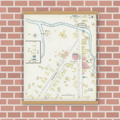 Old map wall art mockup — magnetic wood frame on brick wall — Sanborn Fire Insurance Map from Randolph, Cattaraugus County, New York (1891), Sheet #0002