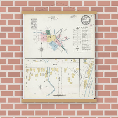 Old map wall art mockup — magnetic wood frame on brick wall — Sanborn Fire Insurance Map from Boonville, Oneida County, New York (1890) - Complete Map Set