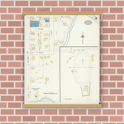 Old map wall art mockup — magnetic wood frame on brick wall — Sanborn Fire Insurance Map from Paulding, Paulding County, Ohio (1913), Sheet #0008
