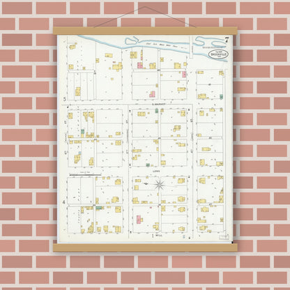 Old map wall art mockup — magnetic wood frame on brick wall — Sanborn Fire Insurance Map from Brookville, Franklin County, Indiana (1899), Sheet #0007