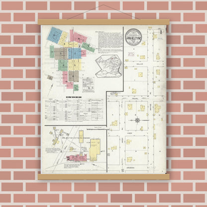 Old map wall art mockup — magnetic wood frame on brick wall — Sanborn Fire Insurance Map from Van Alstyne, Grayson County, Texas (1914), Sheet #0001