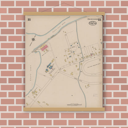 Old map wall art mockup — magnetic wood frame on brick wall — Sanborn Fire Insurance Map from Penn Yan, Yates County, New York (1922), Sheet #0018