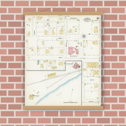 Old map wall art mockup — magnetic wood frame on brick wall — Sanborn Fire Insurance Map from Madison, Madison County, Florida (1903), Sheet #0006