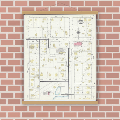 Old map wall art mockup — magnetic wood frame on brick wall — Sanborn Fire Insurance Map from Holden, Johnson County, Missouri (1914), Sheet #0005