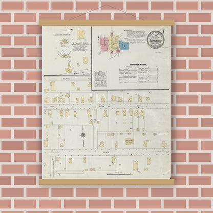 Old map wall art mockup — magnetic wood frame on brick wall — Sanborn Fire Insurance Map from Edenburg, Clarion County, Pennsylvania (1912), Sheet #0001
